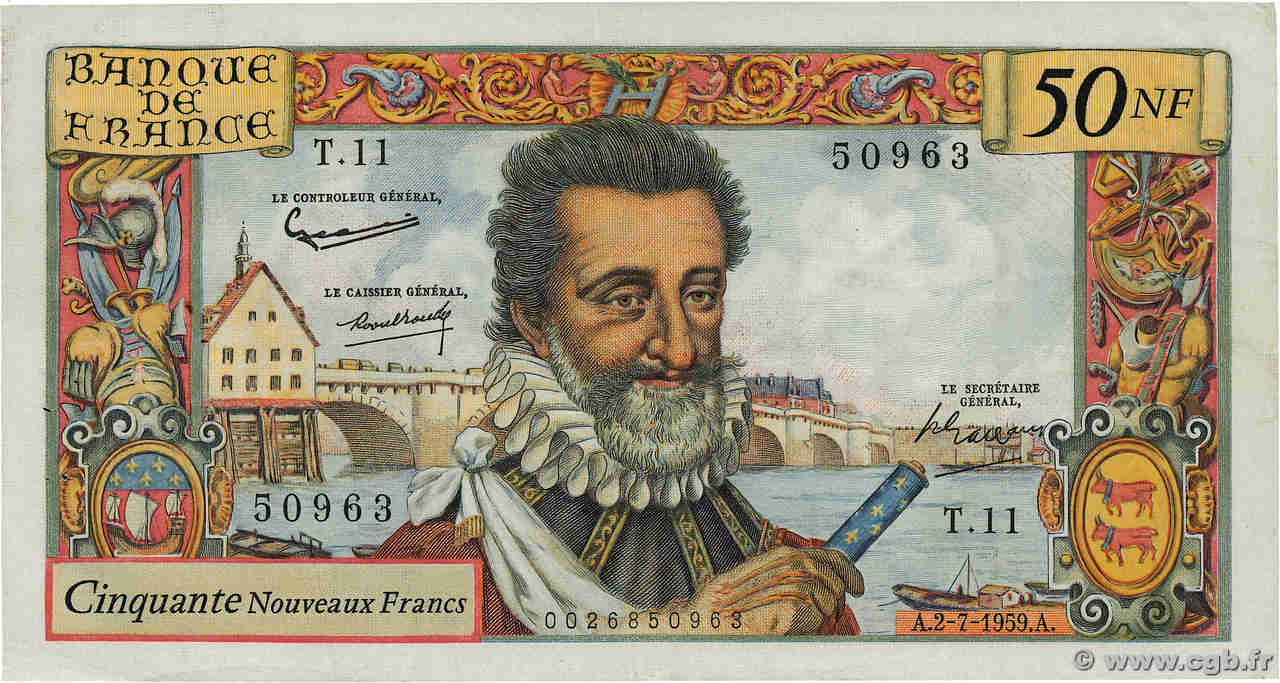 50 Nouveaux Francs HENRI IV FRANCE  1959 F.58.02 TTB