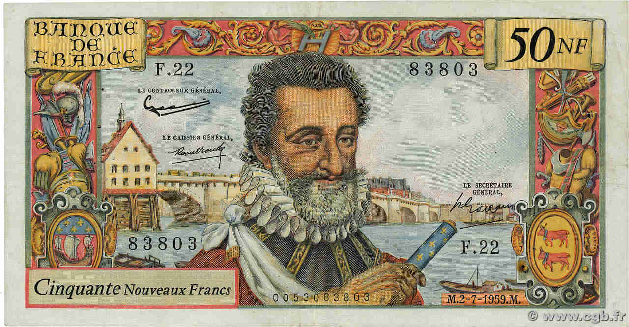 50 Nouveaux Francs HENRI IV FRANCIA  1959 F.58.02 MBC