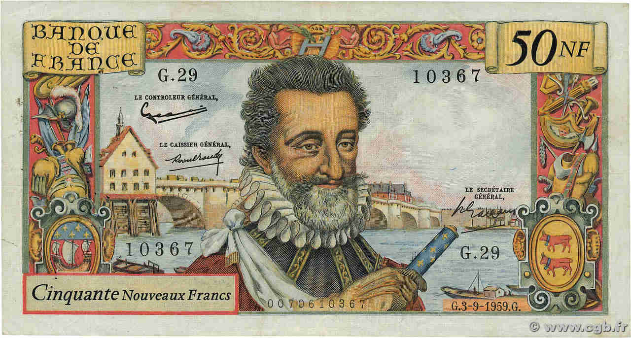 50 Nouveaux Francs HENRI IV FRANKREICH  1959 F.58.03 fSS