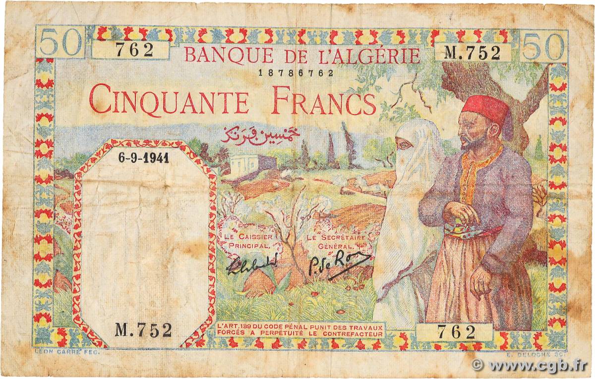 50 Francs ALGERIA  1941 P.084 F-