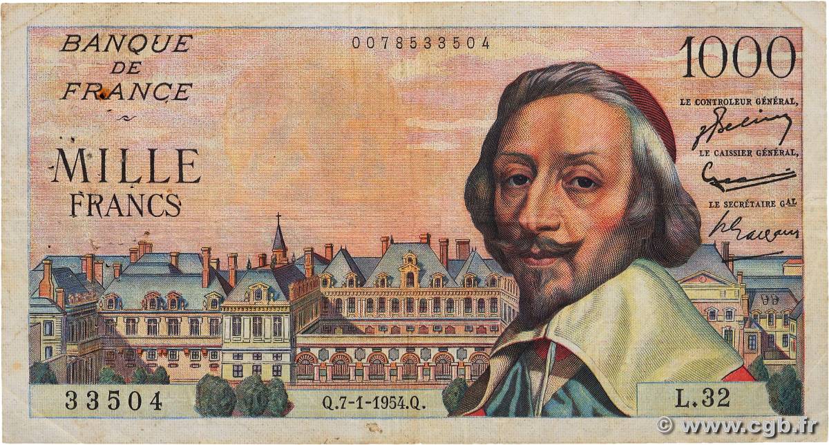 1000 Francs RICHELIEU FRANCE  1954 F.42.04 TB