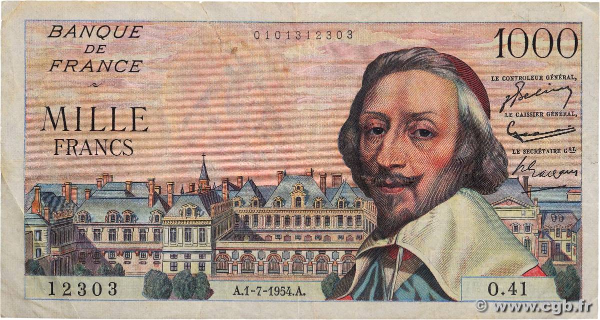 1000 Francs RICHELIEU FRANCE  1954 F.42.06 TB