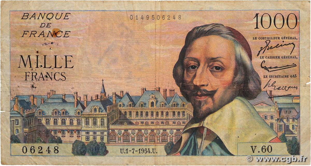 1000 Francs RICHELIEU FRANCE  1954 F.42.06 B