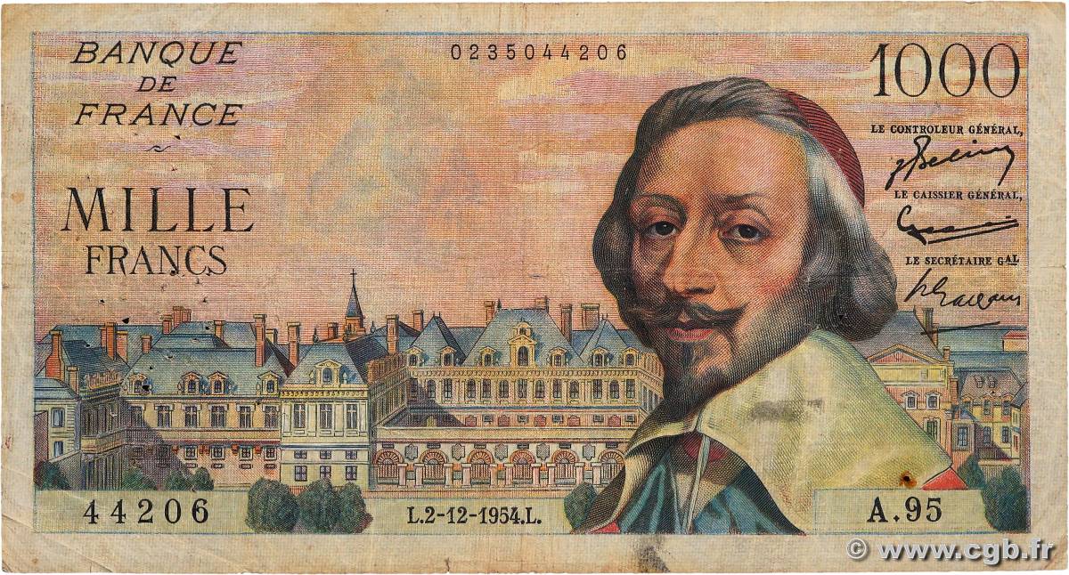 1000 Francs RICHELIEU FRANKREICH  1954 F.42.09 fS