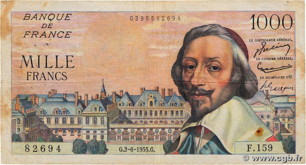 1000 Francs RICHELIEU FRANCE  1955 F.42.14 F