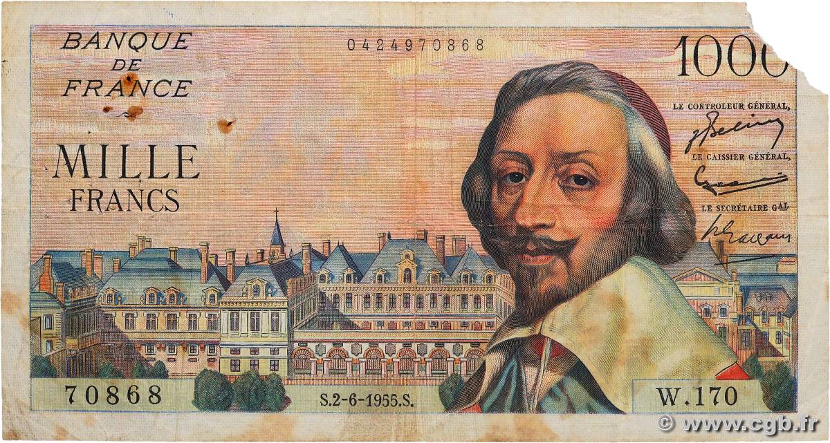 1000 Francs RICHELIEU FRANCIA  1955 F.42.14 RC+