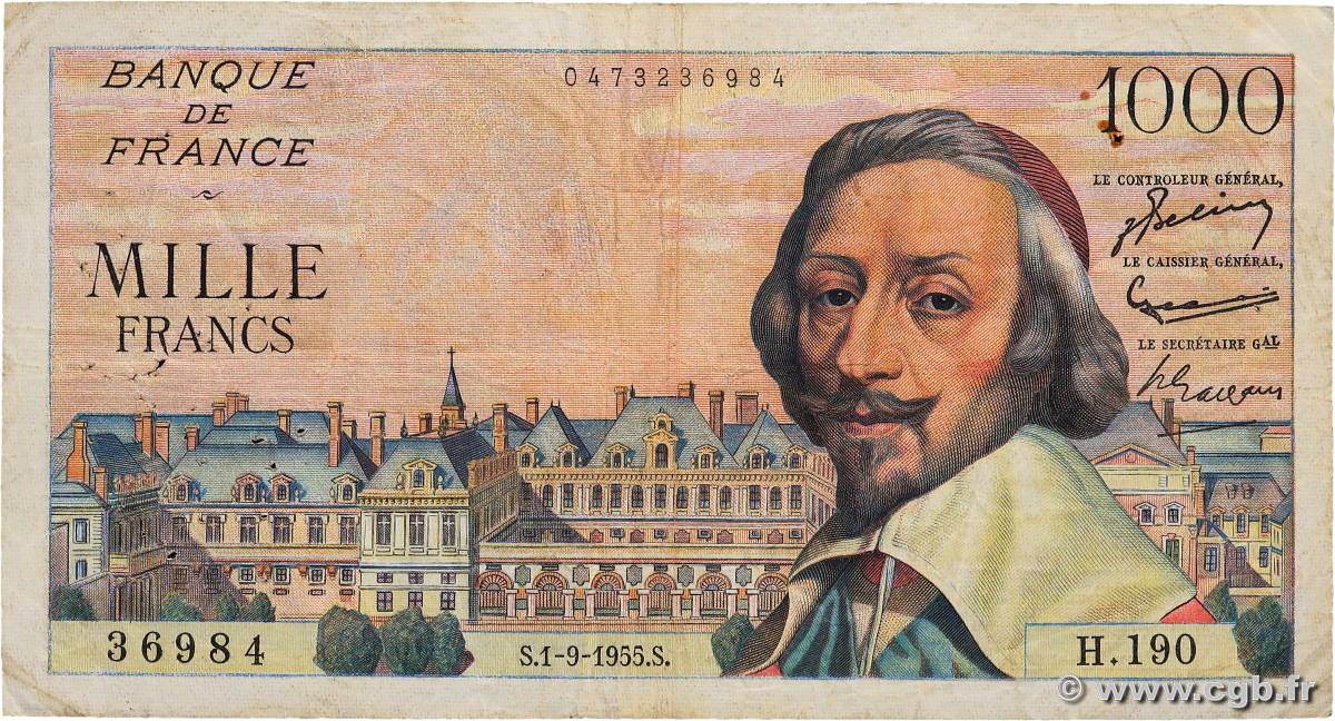 1000 Francs RICHELIEU FRANCE  1955 F.42.15 F