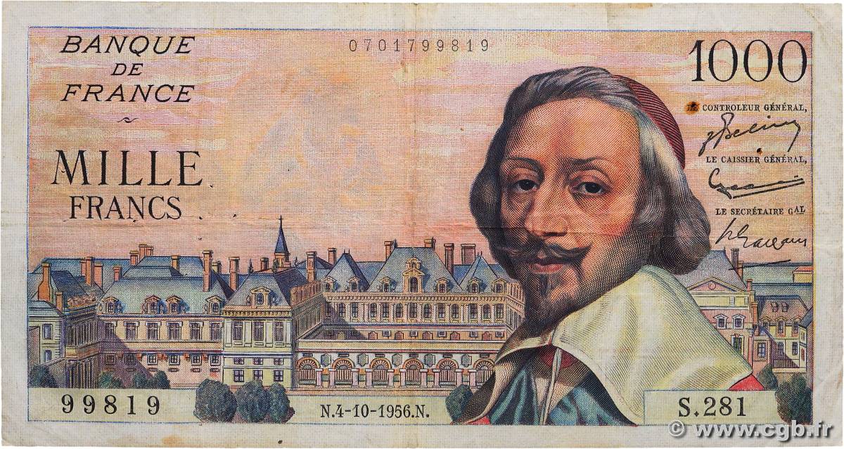 1000 Francs RICHELIEU FRANCIA  1956 F.42.22 MB