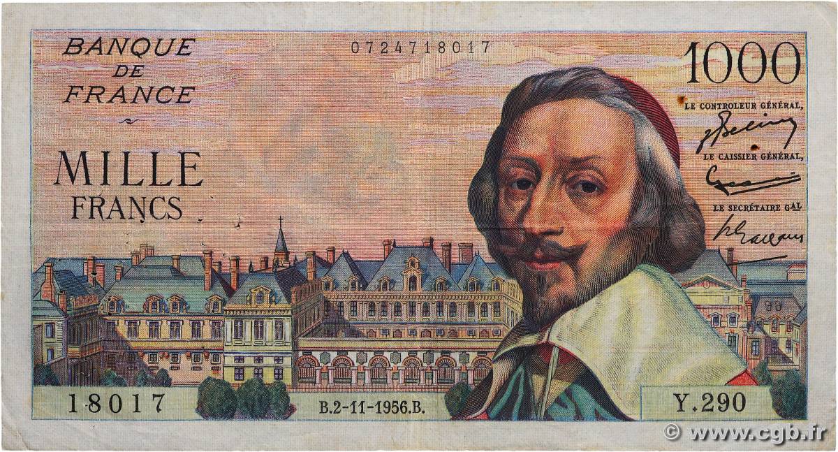 1000 Francs RICHELIEU FRANCIA  1956 F.42.23 q.BB