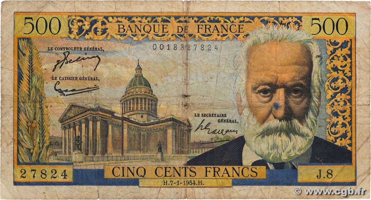 500 Francs VICTOR HUGO FRANCE  1954 F.35.01 B