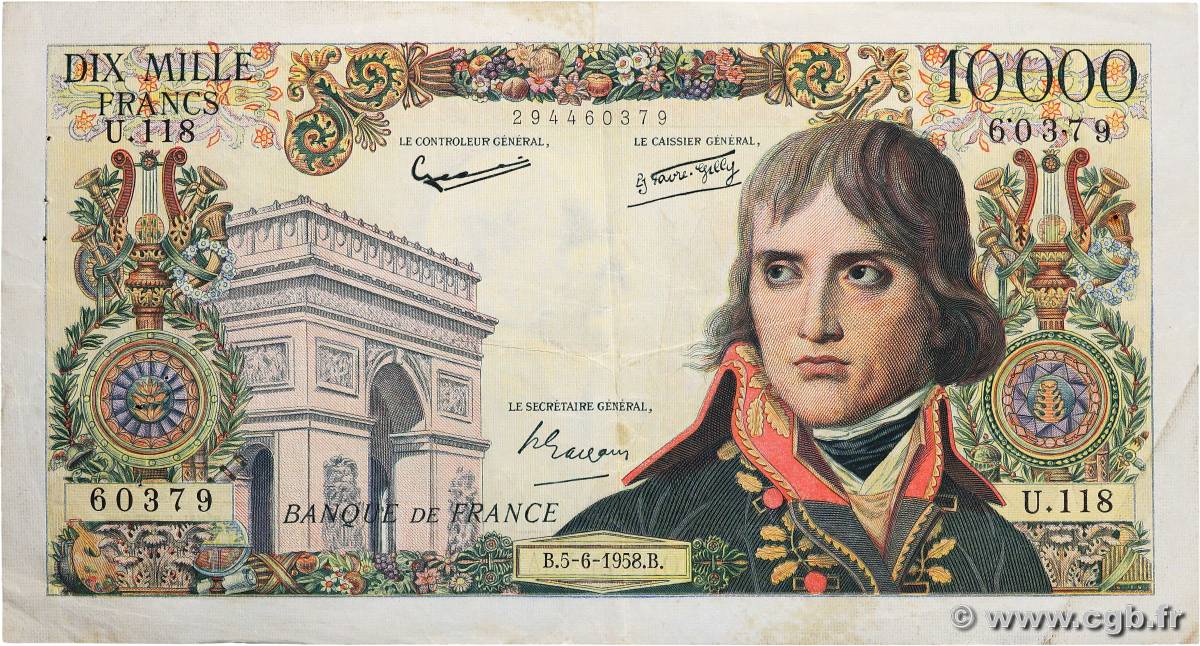 10000 Francs BONAPARTE FRANCE  1958 F.51.12 pr.TTB