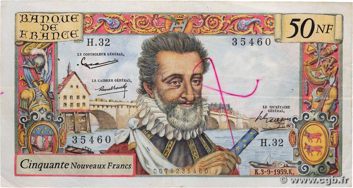 50 Nouveaux Francs HENRI IV FRANCE  1959 F.58.03 TTB