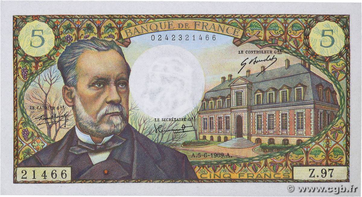 5 Francs PASTEUR FRANCE  1969 F.61.10 XF+