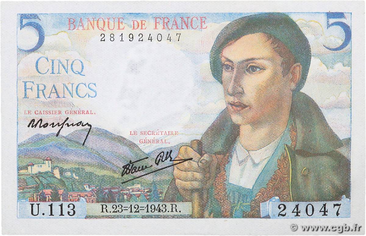 5 Francs BERGER FRANCE  1943 F.05.05 NEUF