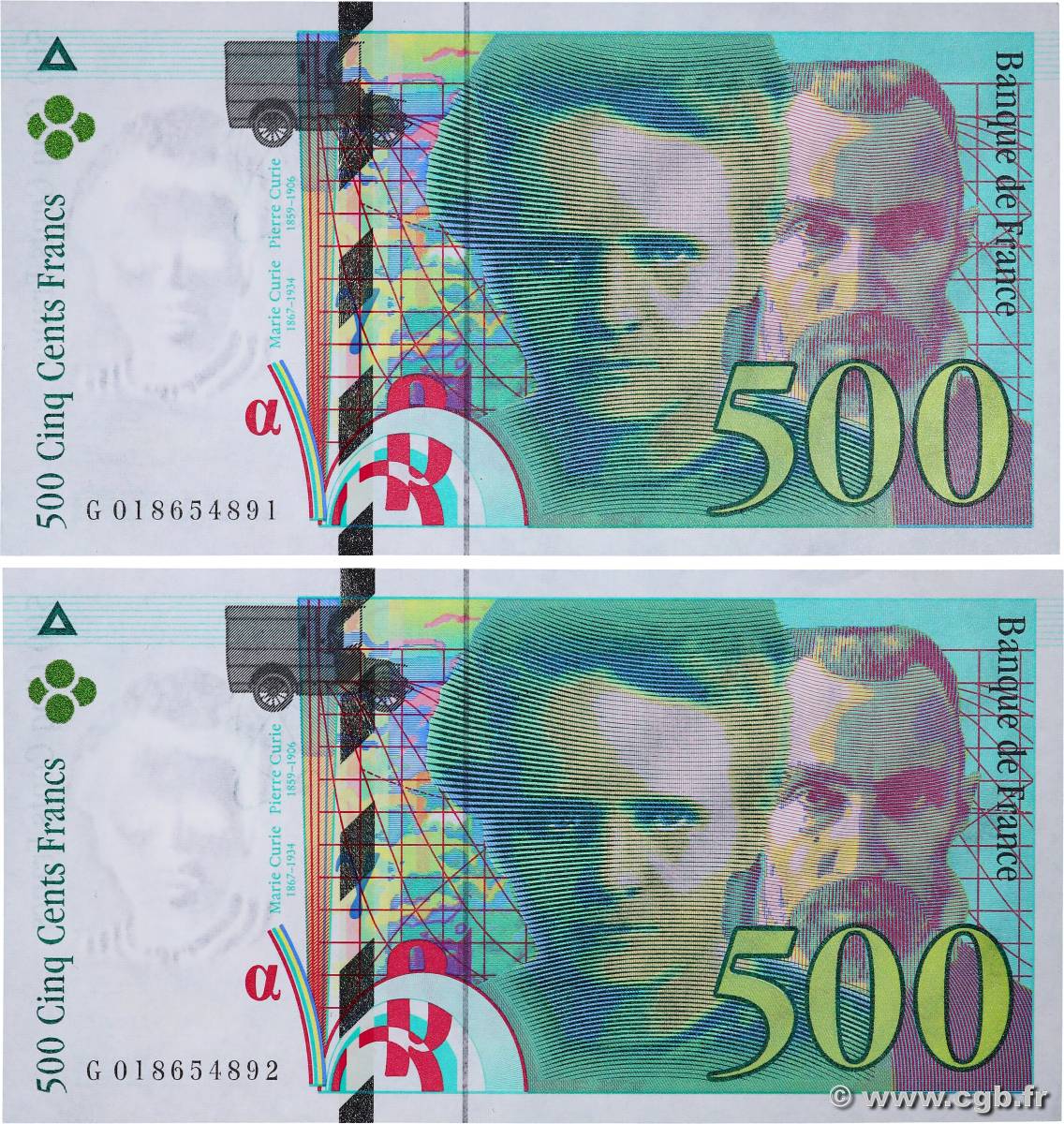 500 Francs PIERRE ET MARIE CURIE Consécutifs FRANKREICH  1994 F.76.01 fST+