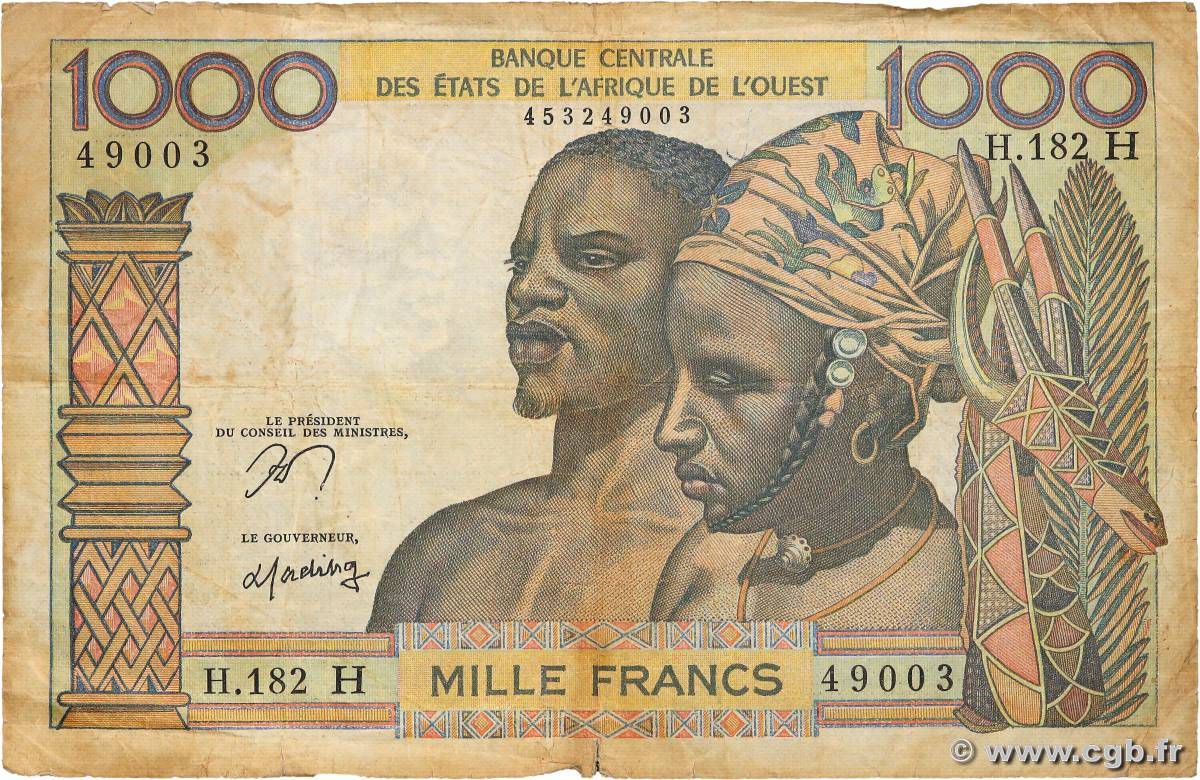 1000 Francs WEST AFRIKANISCHE STAATEN  1977 P.603Hn fS