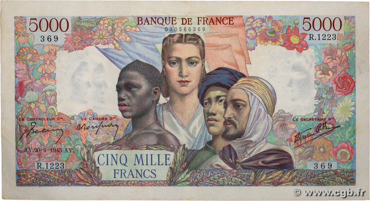 5000 Francs EMPIRE FRANÇAIS FRANCIA  1945 F.47.44 q.SPL