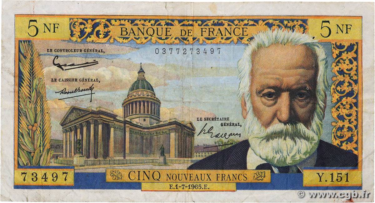 5 Nouveaux Francs VICTOR HUGO FRANCE  1965 F.56.19 TB
