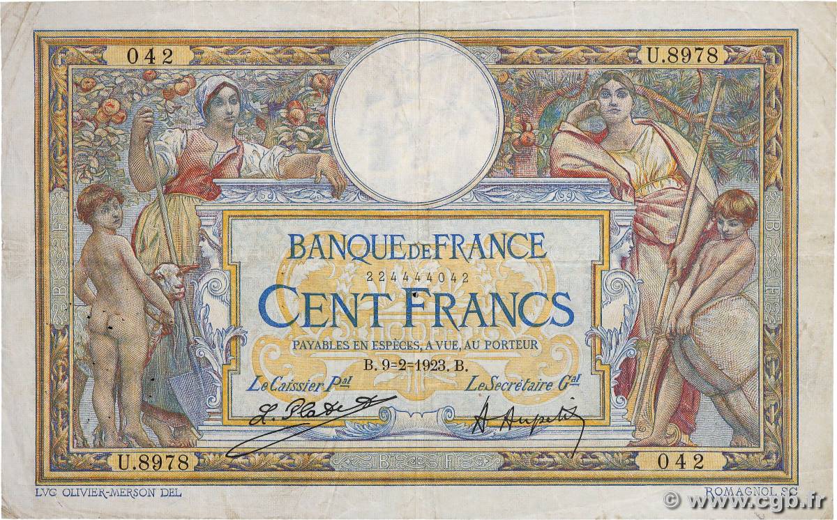 100 Francs LUC OLIVIER MERSON sans LOM FRANCE  1923 F.23.16 TB