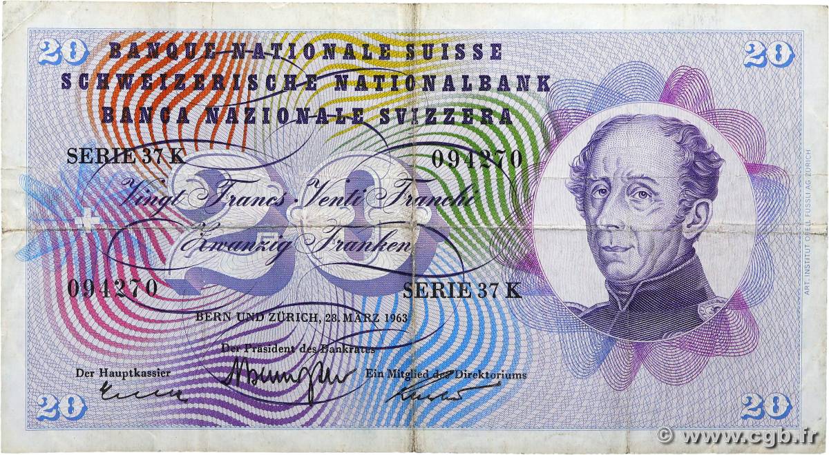 20 Francs SUISSE  1963 P.46j TB