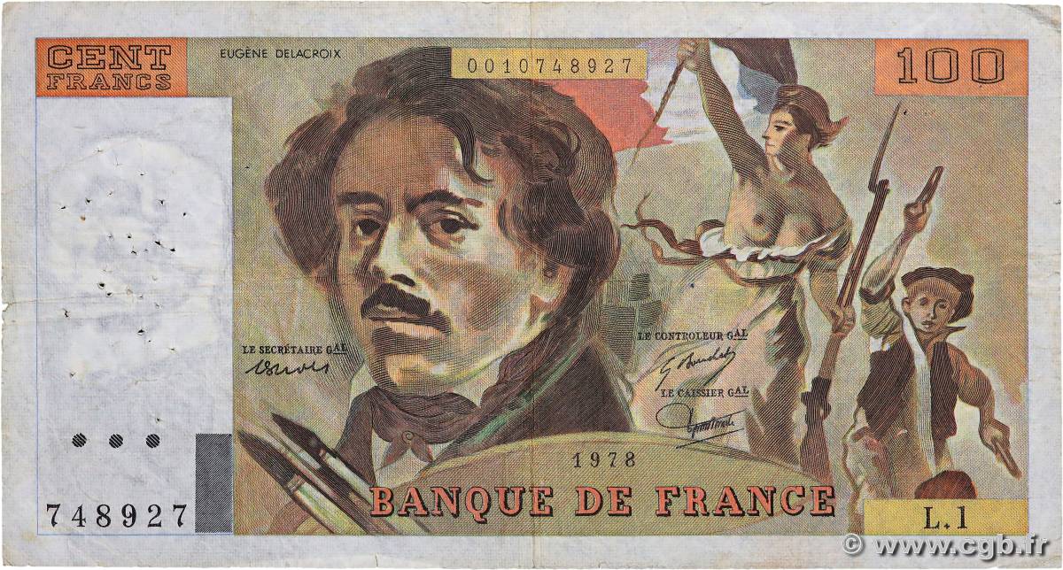 100 Francs DELACROIX FRANCE  1978 F.68.01 F-