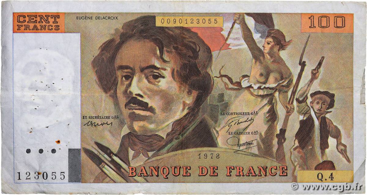 100 Francs DELACROIX modifié FRANCE  1978 F.69.01c F