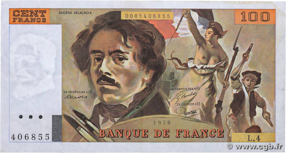 100 Francs DELACROIX modifié FRANCIA  1978 F.69.01c BB