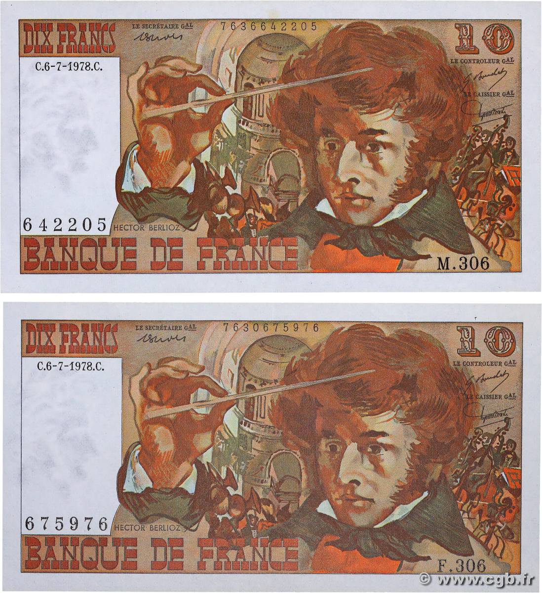 10 Francs BERLIOZ Lot FRANCE  1978 F.63.25 pr.SPL