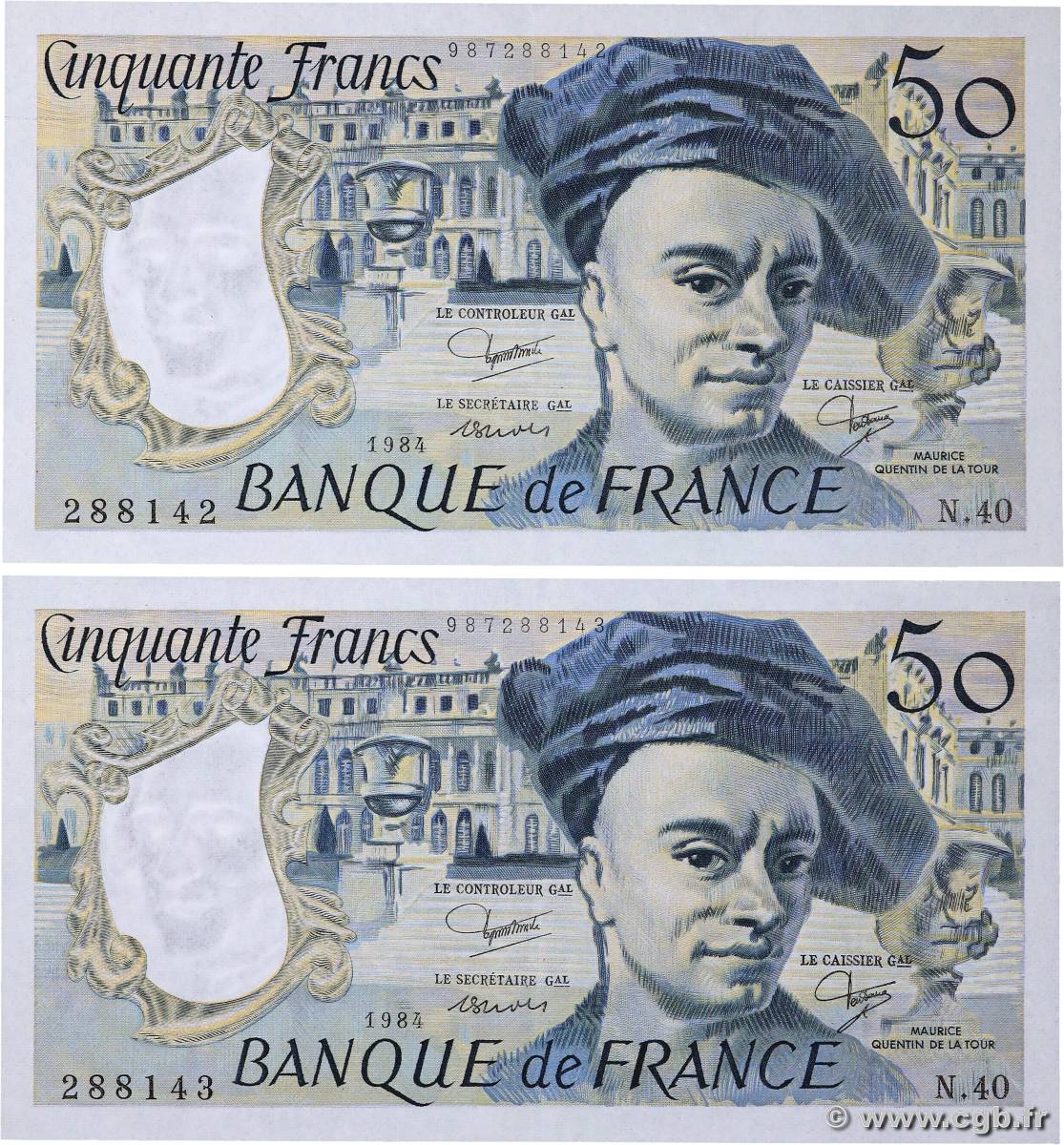 50 Francs QUENTIN DE LA TOUR Consécutifs FRANCE  1984 F.67.10 XF-