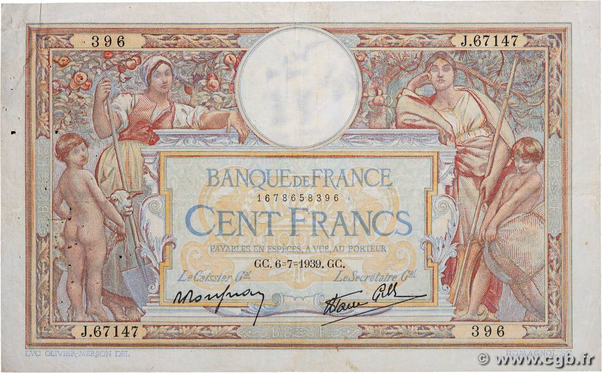 100 Francs LUC OLIVIER MERSON type modifié FRANCE  1939 F.25.48 F