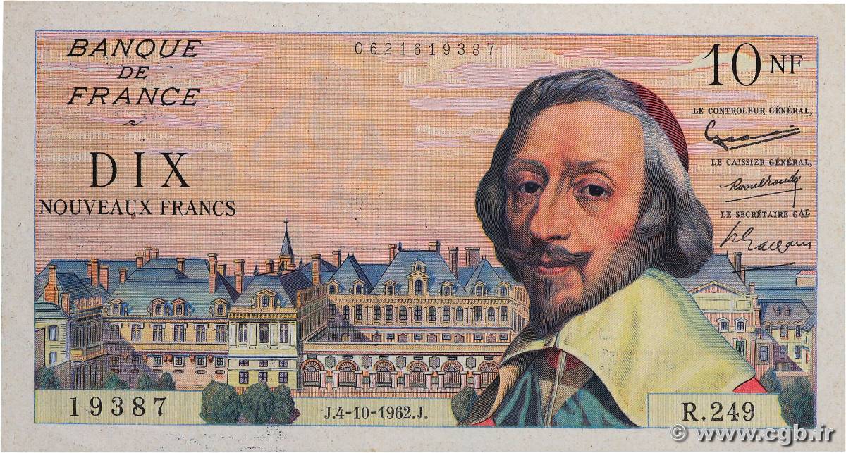 10 Nouveaux Francs RICHELIEU FRANCE  1962 F.57.21 XF