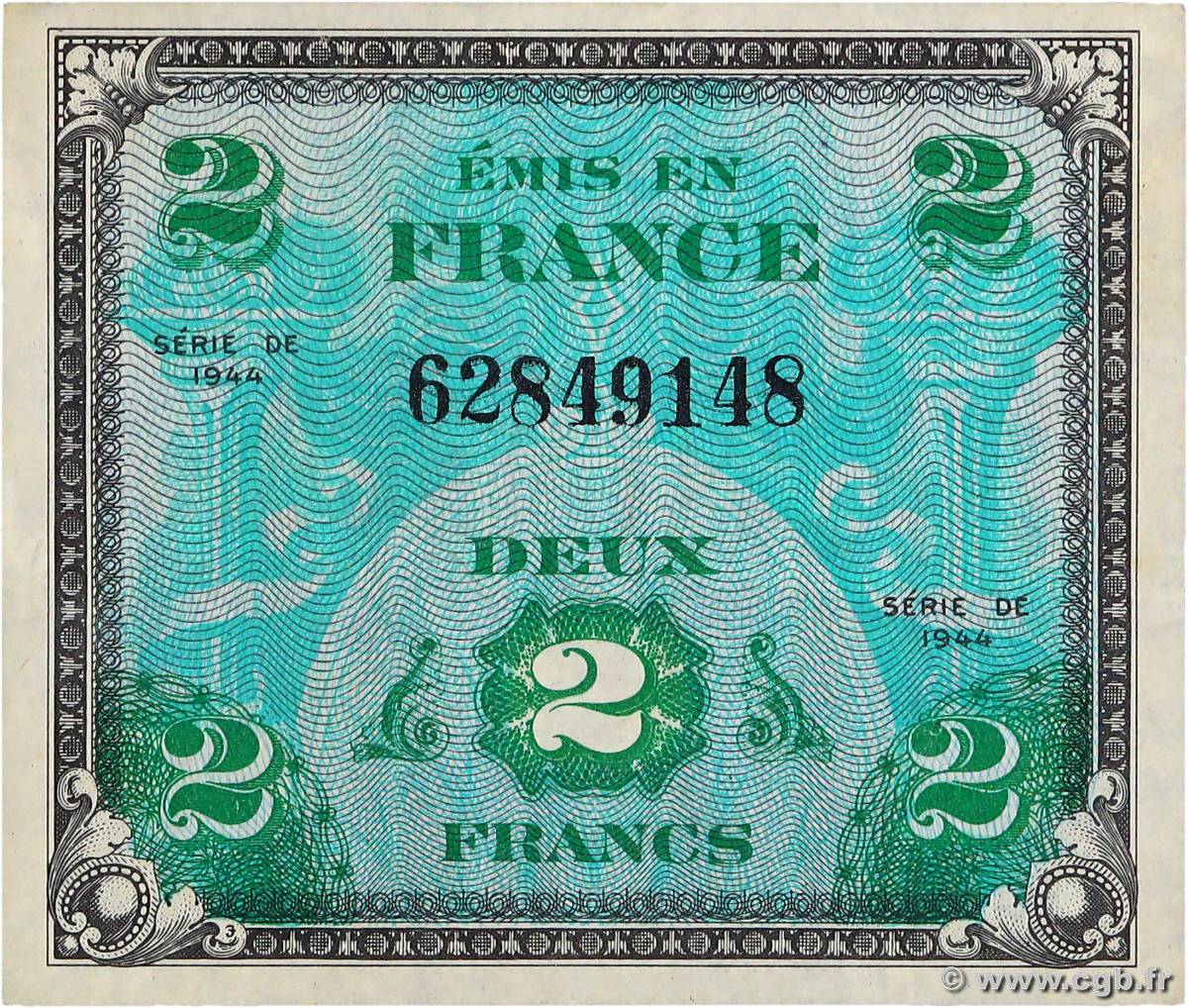 2 Francs DRAPEAU FRANKREICH  1944 VF.16.01 fVZ