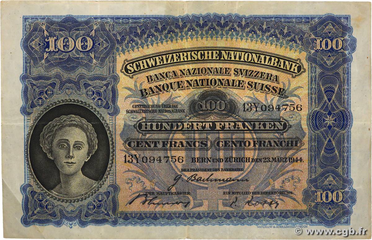 100 Francs SUISSE  1944 P.35r pr.TTB