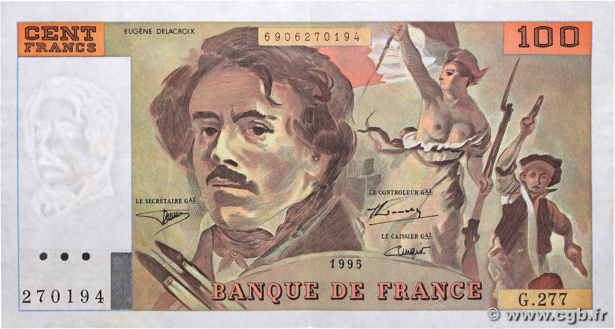 100 Francs DELACROIX 442-1 & 442-2 FRANCE  1995 F.69ter.02b SUP