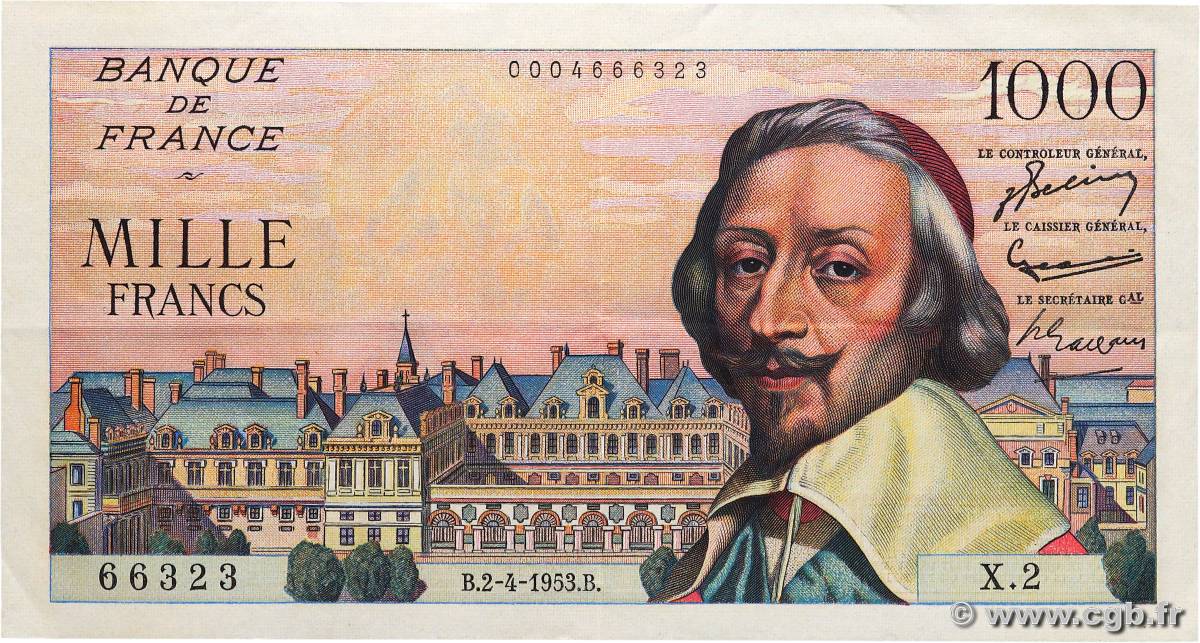 1000 Francs RICHELIEU FRANCIA  1953 F.42.01 SPL