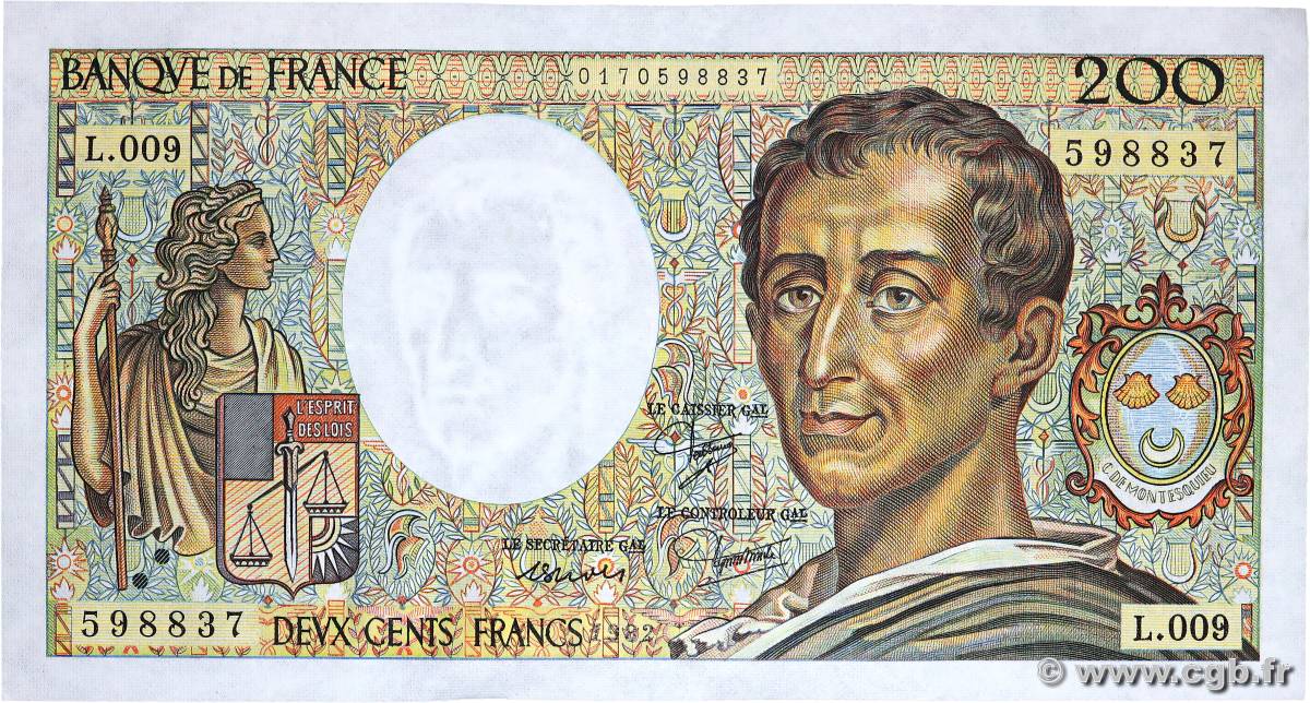 200 Francs MONTESQUIEU FRANKREICH  1982 F.70.02 VZ