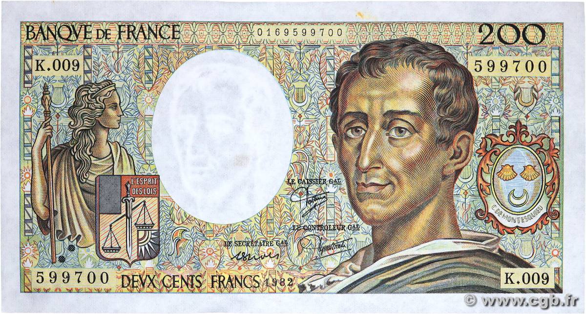 200 Francs MONTESQUIEU FRANCIA  1982 F.70.02 EBC