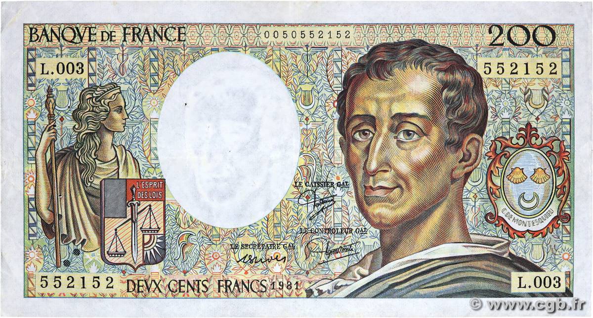 200 Francs MONTESQUIEU FRANCE  1981 F.70.01 TB+