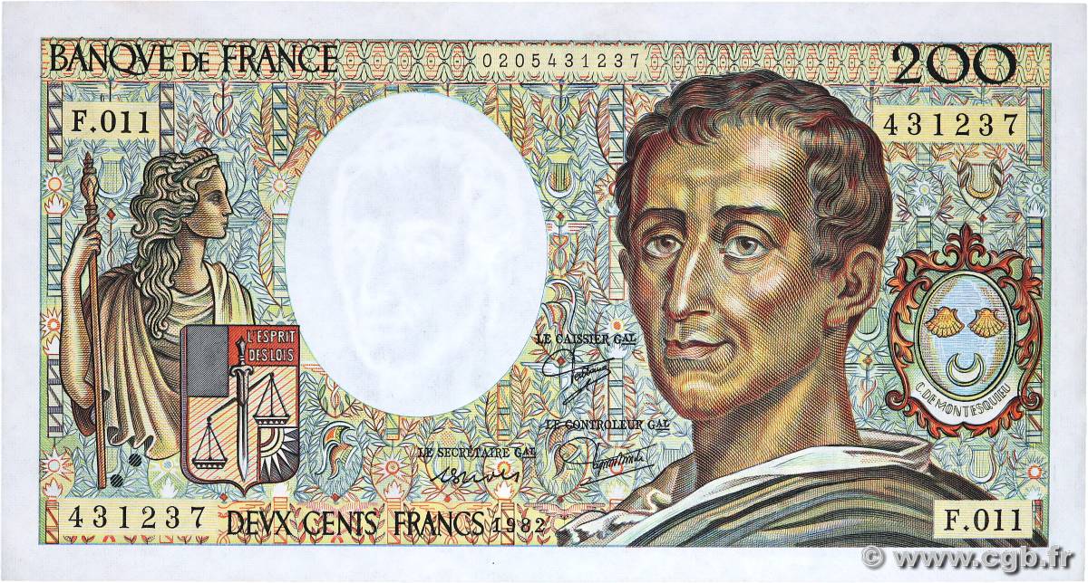 200 Francs MONTESQUIEU FRANKREICH  1982 F.70.02 SS