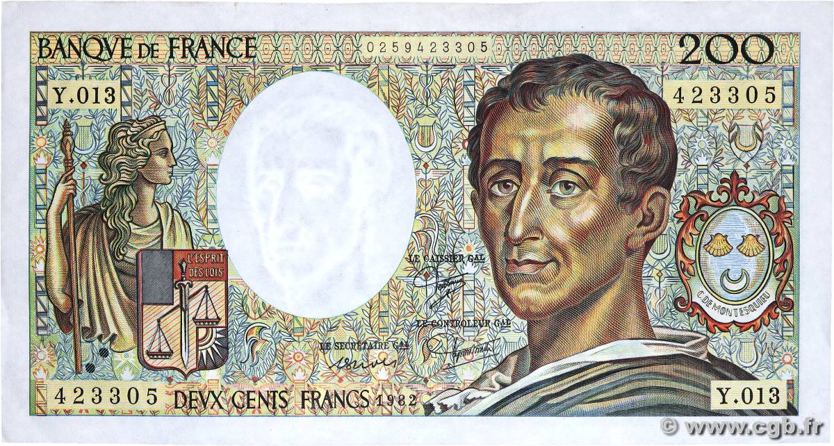 200 Francs MONTESQUIEU FRANCE  1982 F.70.02 TTB+