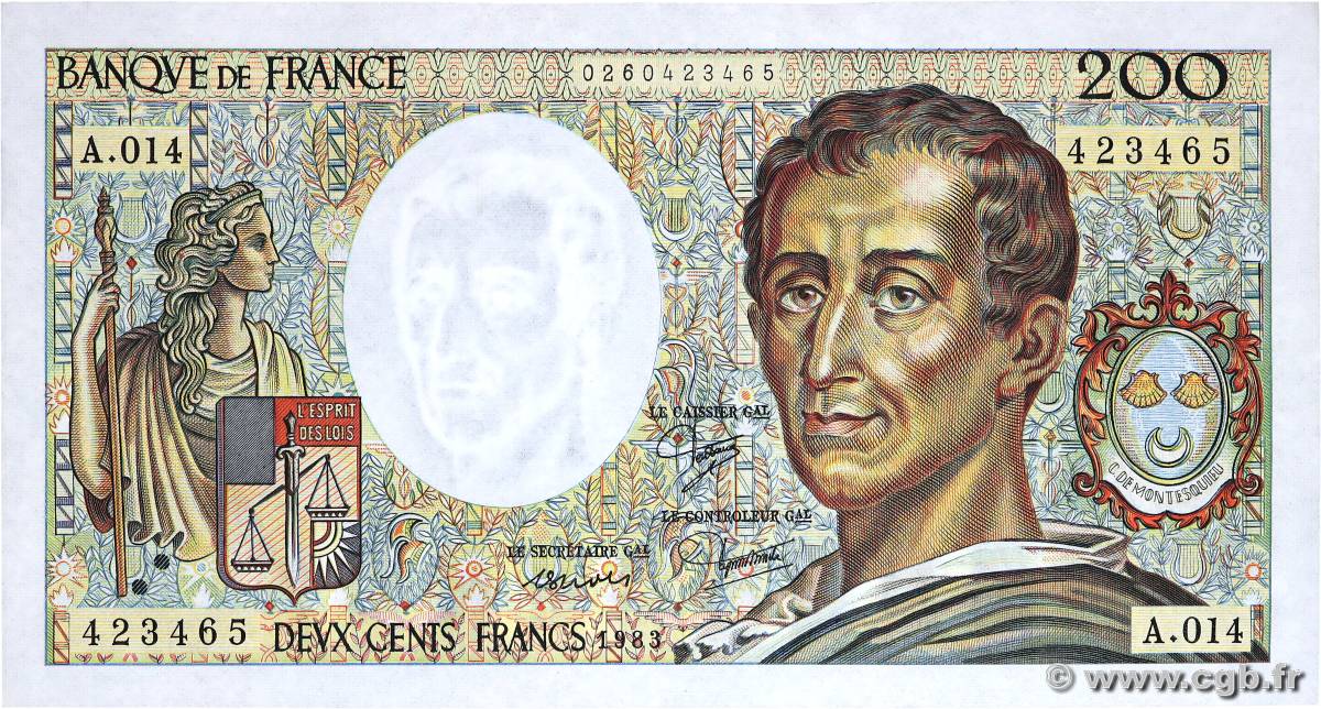 200 Francs MONTESQUIEU FRANCE  1983 F.70.03 XF