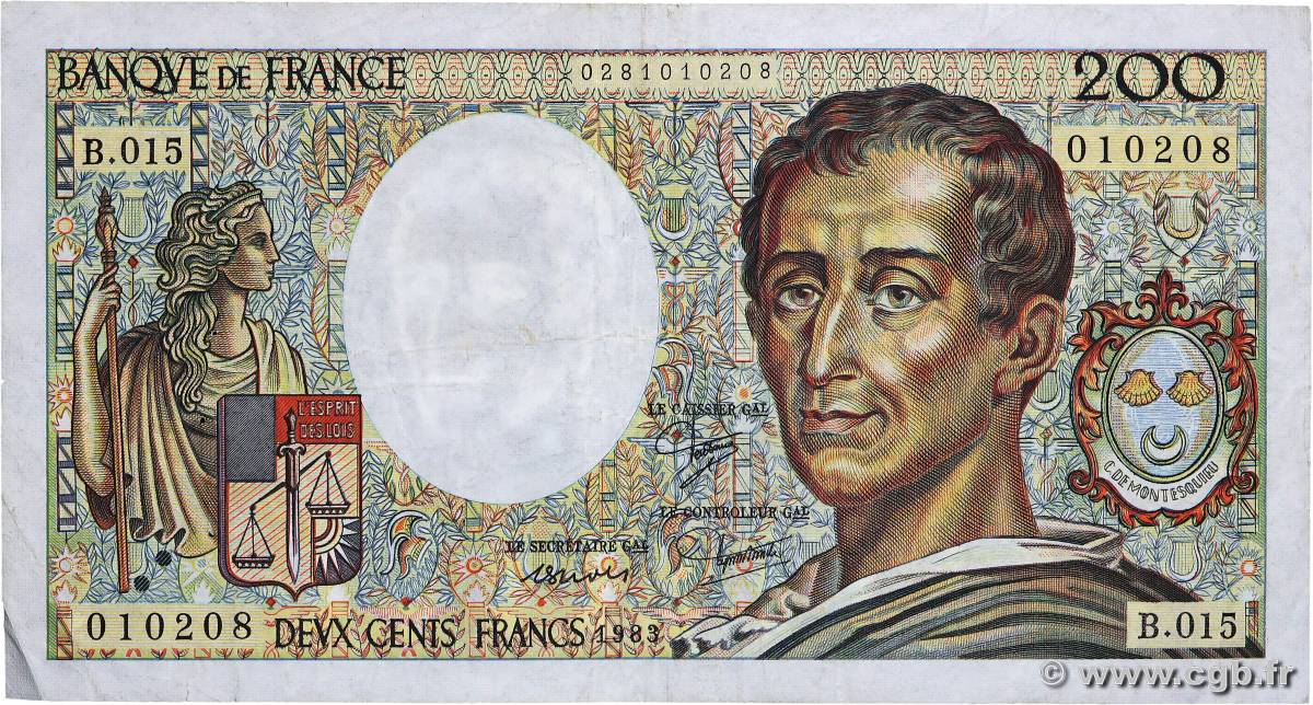 200 Francs MONTESQUIEU FRANCE  1983 F.70.03 F