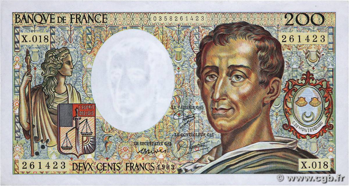 200 Francs MONTESQUIEU FRANCE  1983 F.70.03 VF