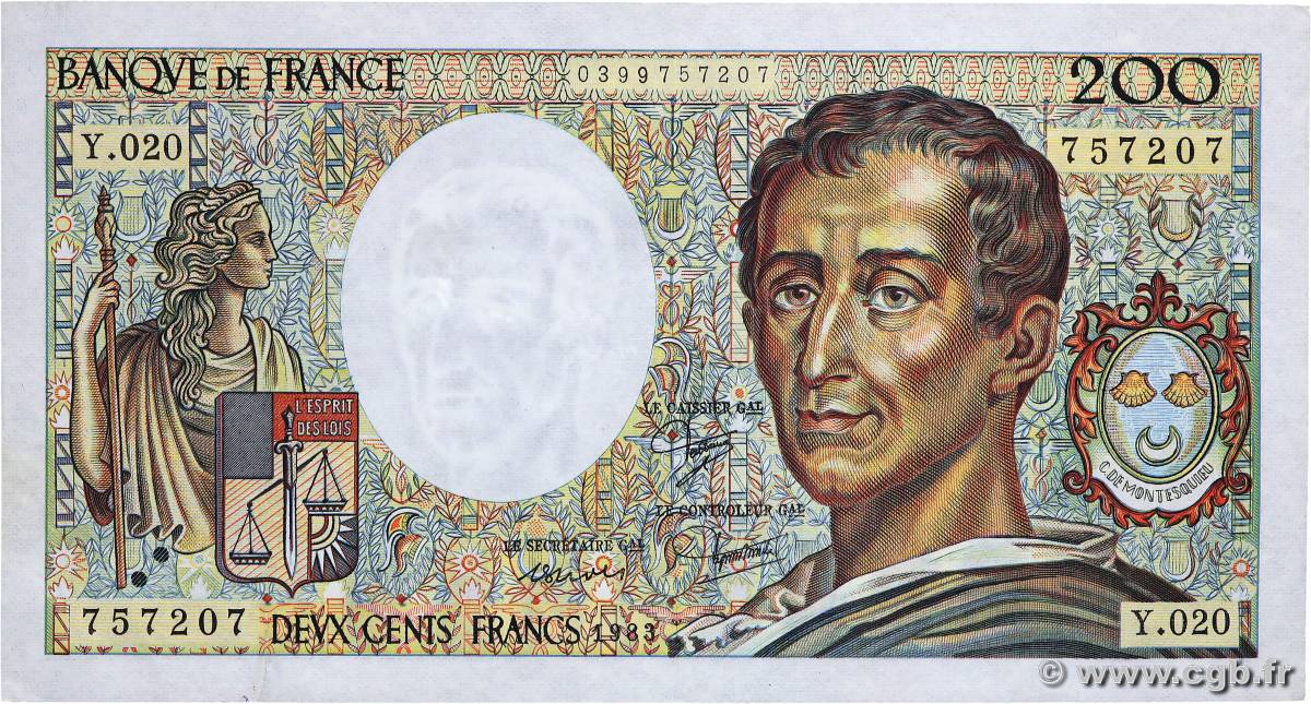 200 Francs MONTESQUIEU FRANCE  1983 F.70.03 VF+