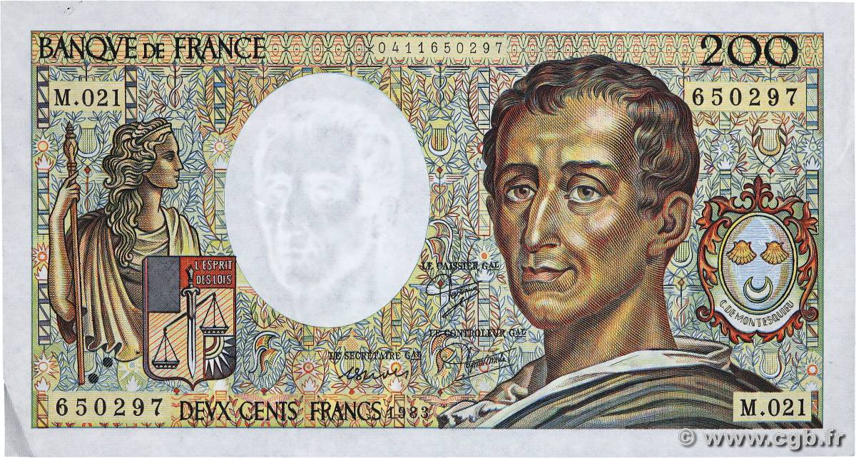 200 Francs MONTESQUIEU FRANCIA  1983 F.70.03 q.SPL