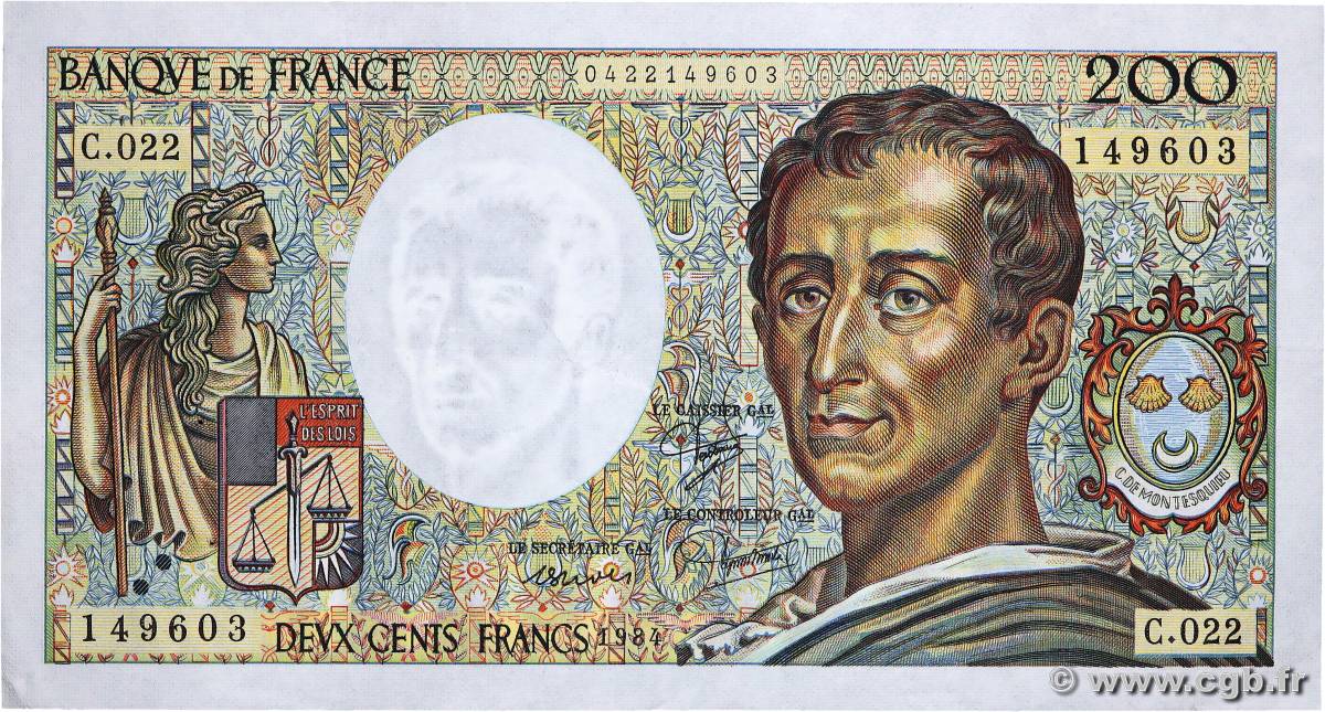 200 Francs MONTESQUIEU FRANCIA  1984 F.70.04 MBC+