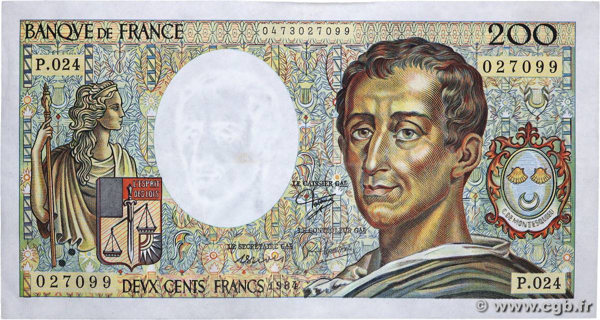 200 Francs MONTESQUIEU FRANCE  1984 F.70.04 TTB+