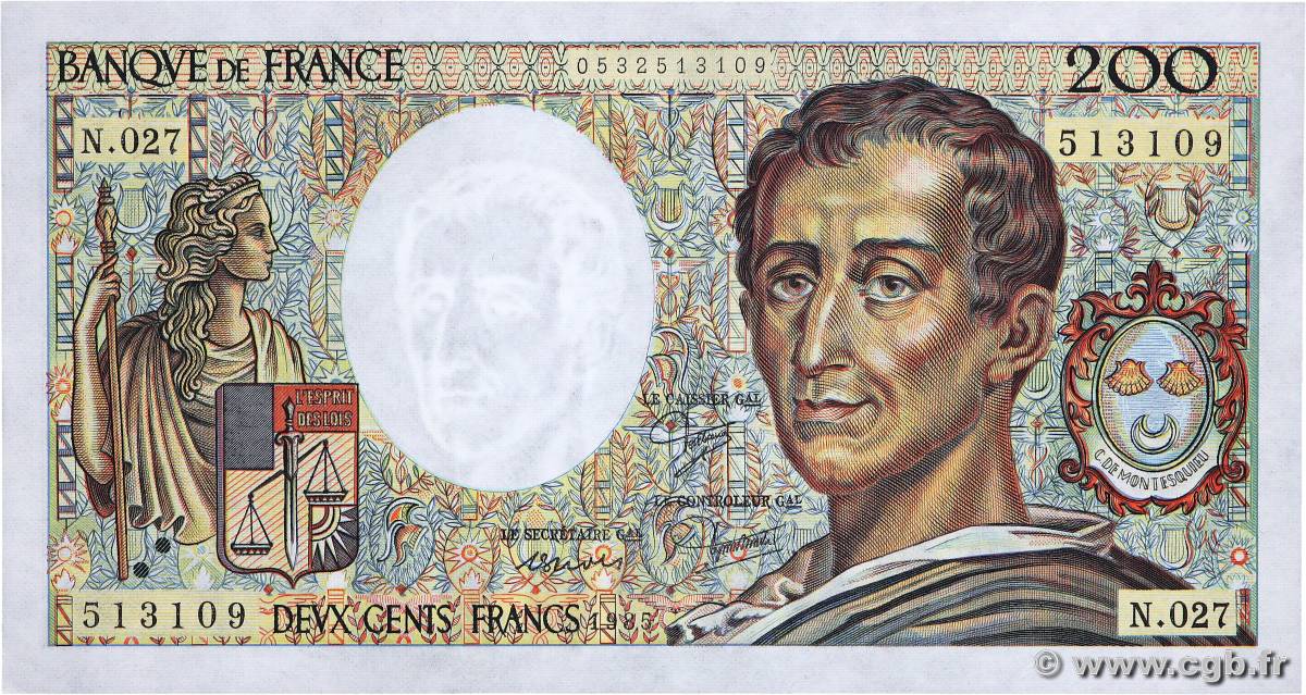 200 Francs MONTESQUIEU FRANCE  1985 F.70.05 SPL