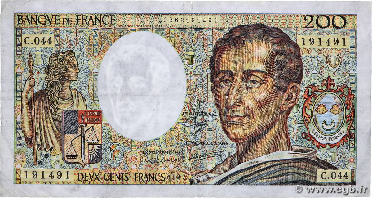 200 Francs MONTESQUIEU FRANCIA  1987 F.70.07 q.BB