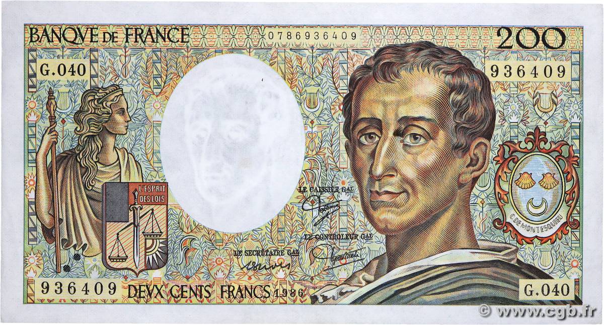 200 Francs MONTESQUIEU FRANCE  1986 F.70.06 TTB+